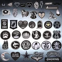 Shop Now: 46 Styles of Black and White Iron-On Patches for Clothes - Letter Appliques, Skulls, Stripes, Embroidery Stickers, Round Badges