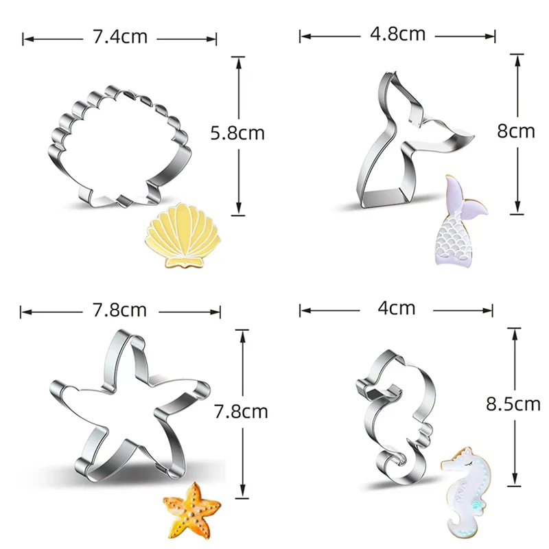 Cookie Cutter Baking Mold 3pcs Seahorse Starfish Seashells Mermaid Tail