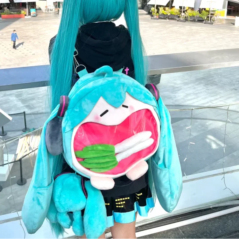 

2024 Hatsune Miku Cartoon Shoulder Bag Kawaii Painful Packet Cute Anime Girl Plush Backpack Knapsack Student Bag Kids Gift Toy