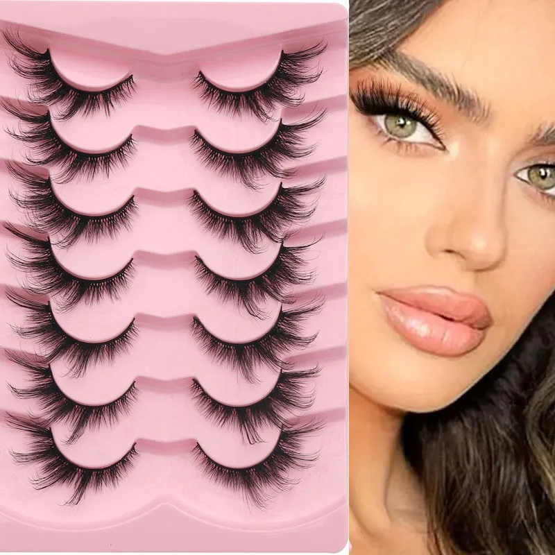 

Natural Lashes 7 Pairs Cat Eye Lashes Faux Mink Eyelashes Winged End Eye Elongated Eyelashes Natural Look Makeup Cils