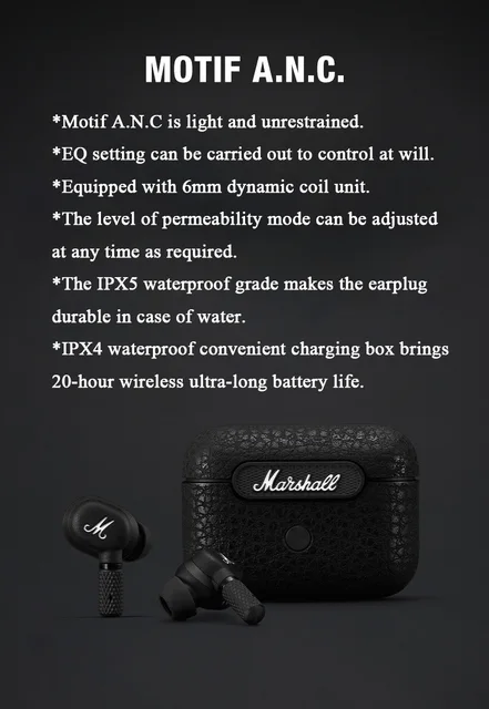 Marshall-auriculares intrauditivos con Bluetooth 5,2, audífonos con  cancelación activa de ruido, ANC True, impermeables, HKversion - AliExpress