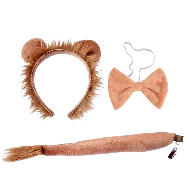 

Halloween Headbands Cartoon Lion Ear Hair Hoop Tail Bowtie for Woman Dropship