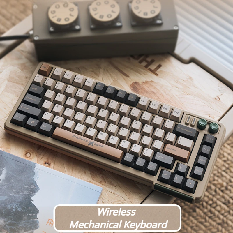 

Механическая клавиатура ECHOME в стиле ретро, 81key, Bluetooth, Двухрежимная клавиатура с подсветкой и рукояткой, сверхдлительный режим ожидания, беспроводная офисная игровая клавиатура