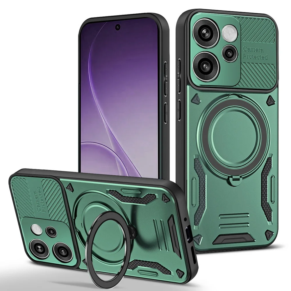 Magnetic Adsorption Phone Case with Metal Ring Holder and MagSafe Compatibility