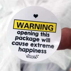 120-Piece Adorable Black and Pink 'Warning: Extreme Happiness' Thank You Stickers for Gift Wrapping and Packaging (WHITE)