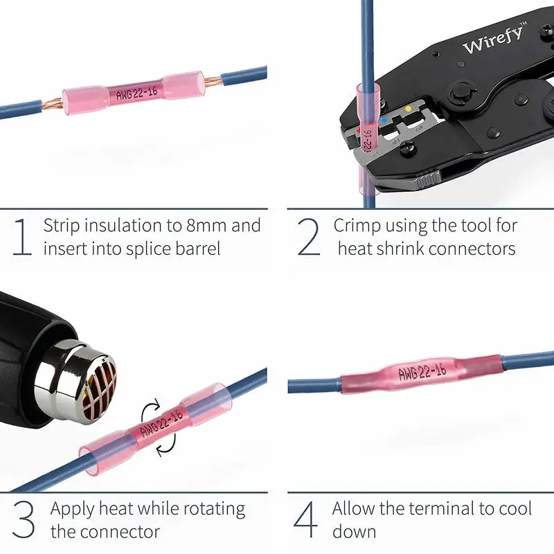 100/500/1000PCS 22-16 AWG Electrical Heat Shrink Butt Crimp Terminals Red Waterproof Insulated Seal Wire Connectors Assortment