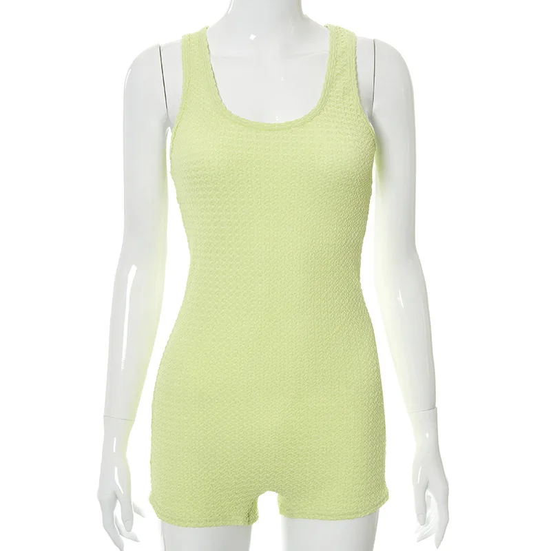 High Waist Backless Sport Rompers Women Sexy Slim Fit It Casual Playsuits Spring Autumn Sleeveless Skinny Solid Colors Rompoers