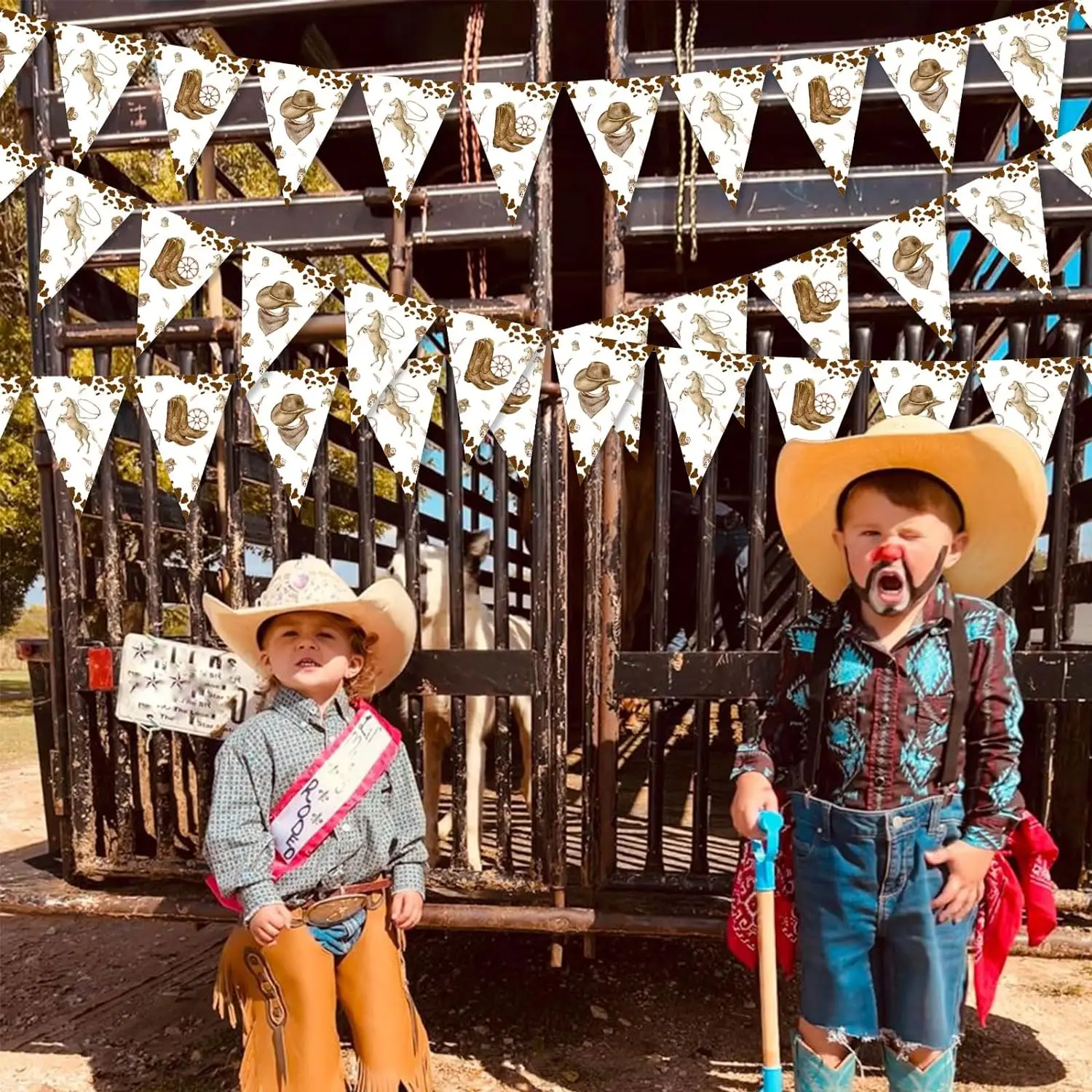 Western Cowboy 3rd Birthday Decorations - Young Wild And Three Banner & Garland Set
