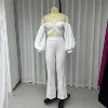 Wefads-Conjunto de dos piezas con hombros descubiertos para mujer, Top corto con espalda descubierta, pantalones ajustados sueltos, color liso, moda de verano