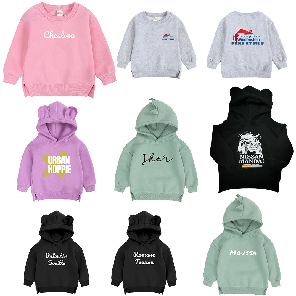 2025 Custom Family Match Mom Kids Bear Hooded Sweatshirt Fleece Spring Warm Clothes Baby Boys Girls Thick Personalized Tracksuit 4