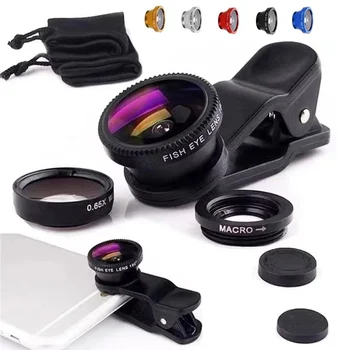 Obiettivo 3 in 1 per cellulare, fish-eye, grandangolare, macro, leggero, con clip universale per iPhone, Xiaomi, Huawei