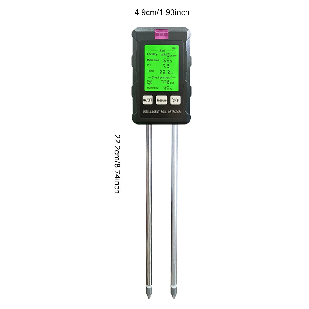 6 in 1 Digital Soil Meter LCD Backlight Soil PH Meter Soil Moisture Sensor Temperature Humidity Tester for Garden Plants Flowers