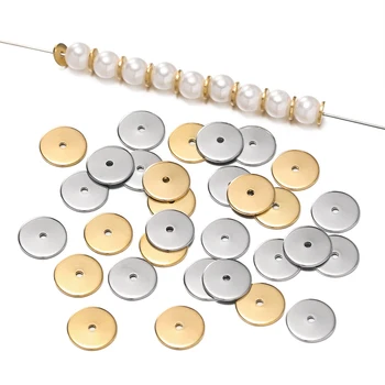 50Pcs/Pack Stainless Steel 4/5/6/8/10mm Flat Round Loose Spacer Beads 1