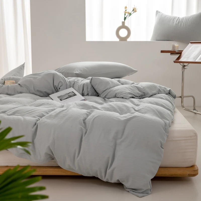 Solid Color 100% Washed Cotton Japanese Minimalist Duvet Cover