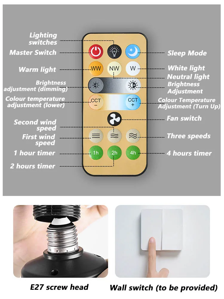 Description Picture 4 of item30W Fan Light E27 Base with Remote Control Suitable for Bedroom Lighting Dimmer/Speed Control Detachable Dimming Ceiling Lamp