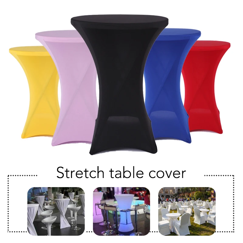 

High Stretch Round Tablecloth Cocktail Spandex Table Cloth Bar Hotel Wedding Party Table Cover 60/80cm Diameter Multi-color