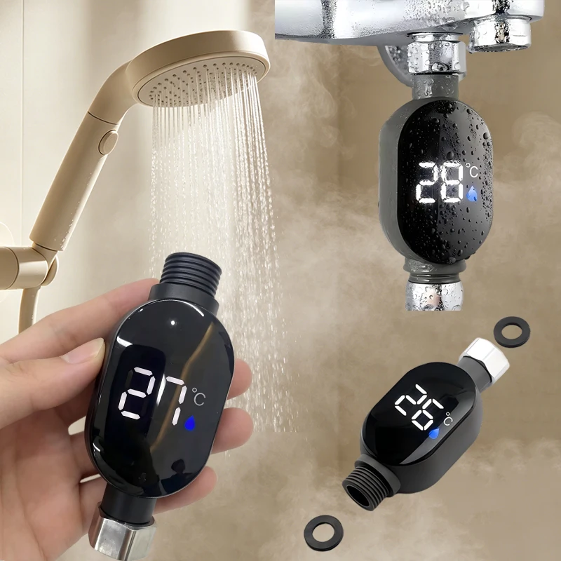 1/2세트 방수 LED 디지털 샤워 온도 게이지 목욕용 스마트 모니터, 정확하고 안전한 자동 차단 기능, 내구성 강함