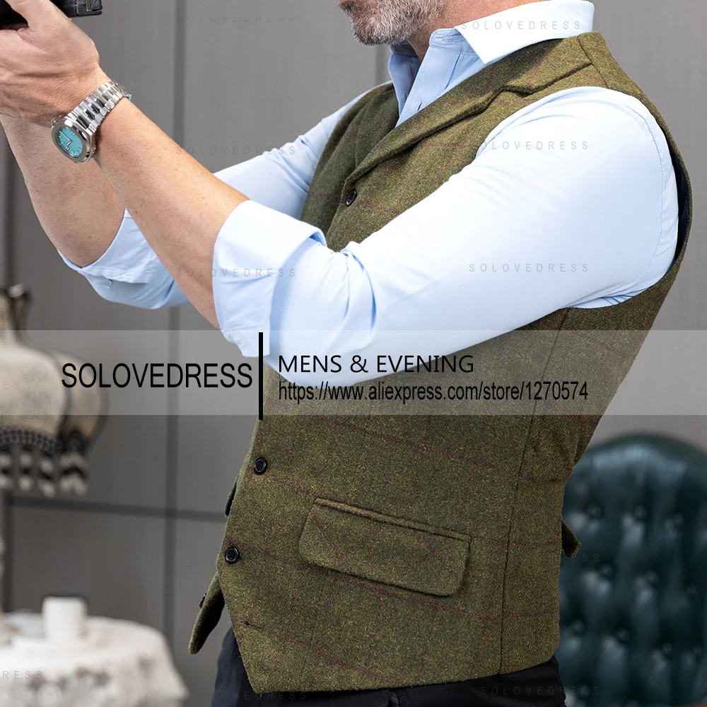 Men's suit vest Grid pattern Herringbone Waistcoat formal business Groom for Wedding