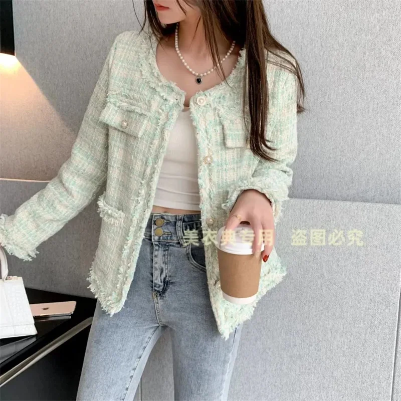 2023 New Fashion Small Fragrance Coat Women's Style Celebrity Round Neck Thick Tweed Light Color Fashion Versatile High end Top