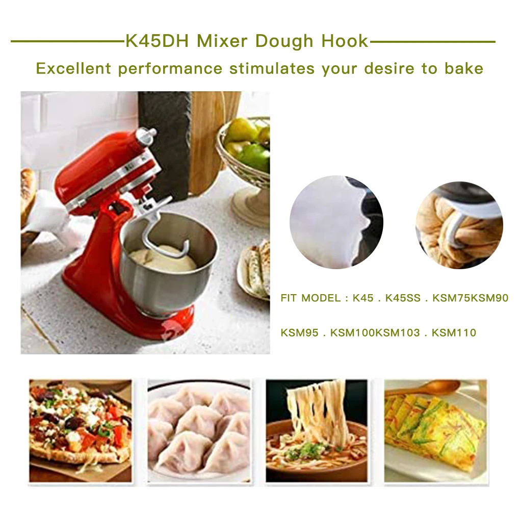 K45DH C-shaped Bread Dough Hook Replacement for Kitchen-Aid K45 K45SS KSM90 4.5 QT Stand Mixer