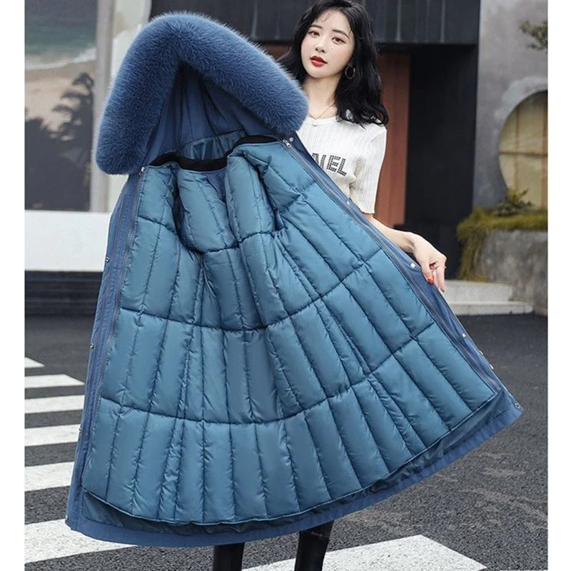 

2023New Snow Wear Long Parkas Winter Jacket Women Fur Hooded Thick Warm Cotton Clothing Female Windbreakers Outerwear Mujer Coat