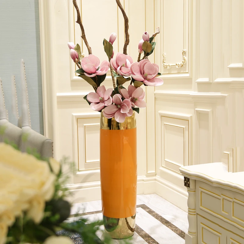 Florero de cerámica de lujo para sala de estar, macetero alto con diseño de antigüedades, cilindro de flores secas, bonsái