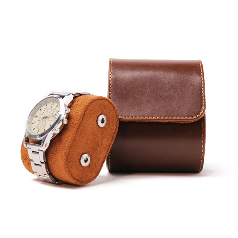1 Slots Watch Case Brown Roll Retro Travel Portable Vintage Leather Display Watch Storage Box Organizers