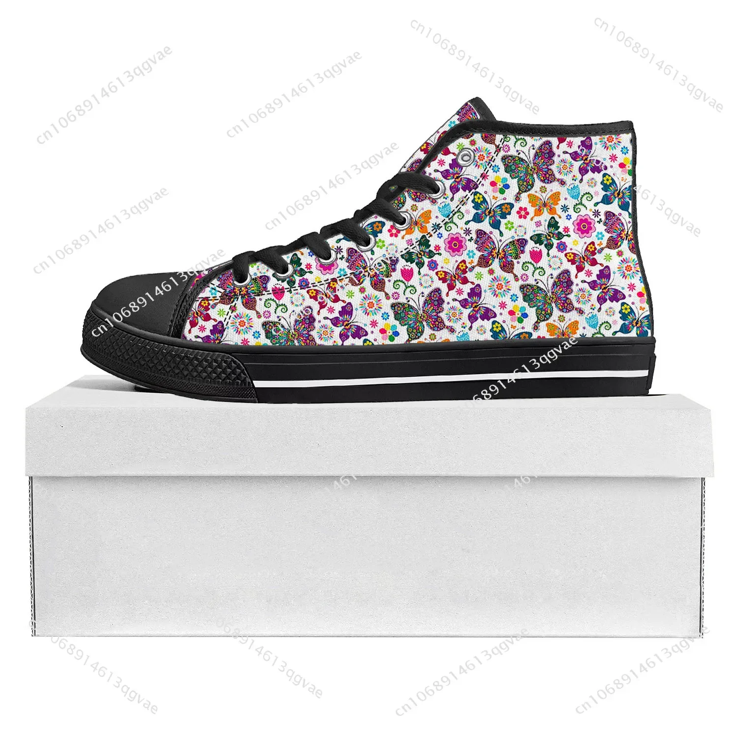 Butterfly Prints High Top High Quality Sneakers Mens Womens Teenager Canvas Sneaker Custom Made Shoe Casual Couple Shoes Black