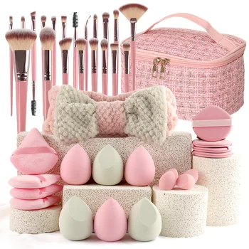 Pink Makeup Kit 20/40pcs with Brush Set, Makeup Sponge, Travel Bag | 2025 Viral Cosmetic Tools Collection