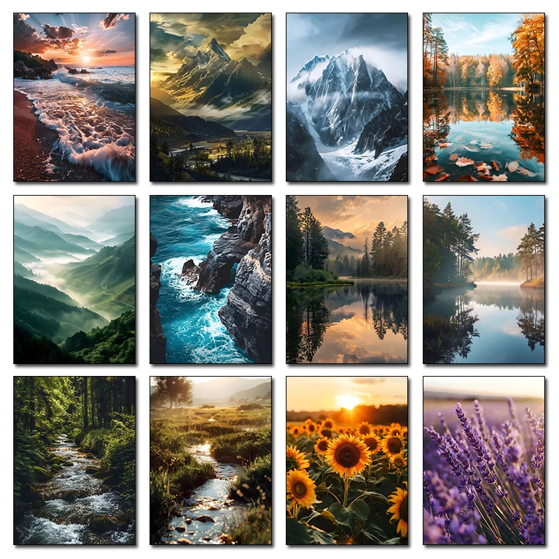 Natural Scenery Landscape Canvas Art: Sea, Mountains, and Rivers Poster