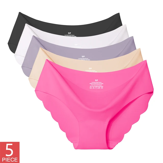 5 pièces/ensemble sans couture glace soie culottes pour femmes intime confort slips grande taille 2XL couleur unie vague caleçon femme Lingere,culottes femmes grandes taille,culotte femme 1