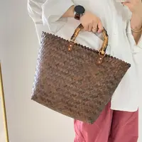 Women’s Woven Large Capacity Handbag – Bamboo Handle Crochet Tote Bag, Casual Shopping & Vacation Beach Bag for Ladies - Image 3
