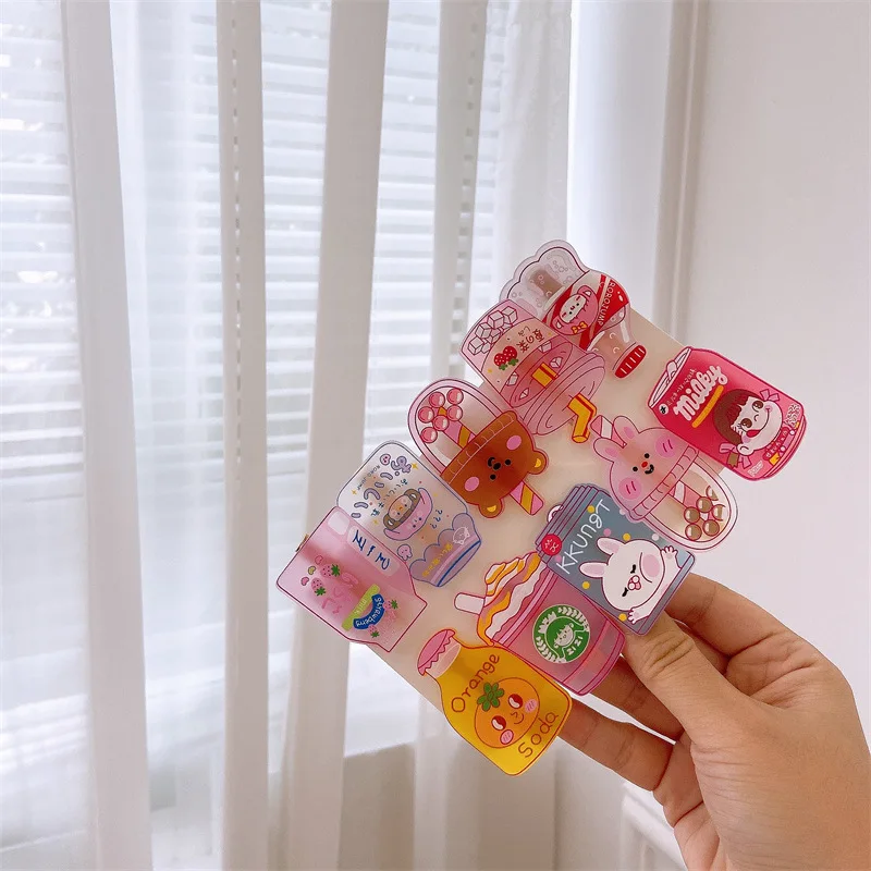 10pcs/set Korean Kids Kawaii Cartoon Animal Drink Bottle Hairpins Girls Acrylic Barrettes Kids Headwear Hair Accessories
