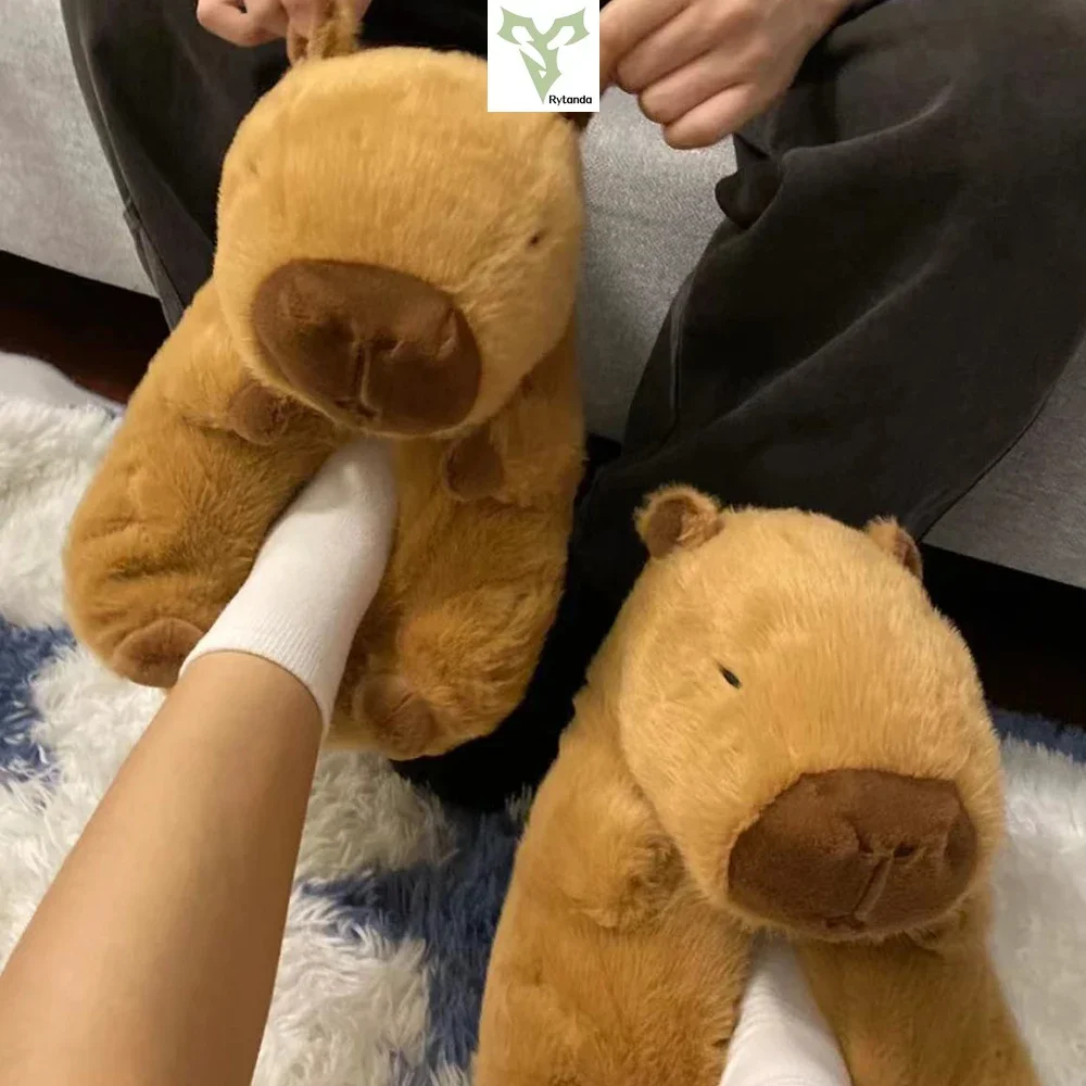 Capybara Plush Slippers Women Cartoon Cute Lovely Soft  Animals Plushy Shoes Cozy Capibara Sandals Winter Indoor Warm Slipper 4