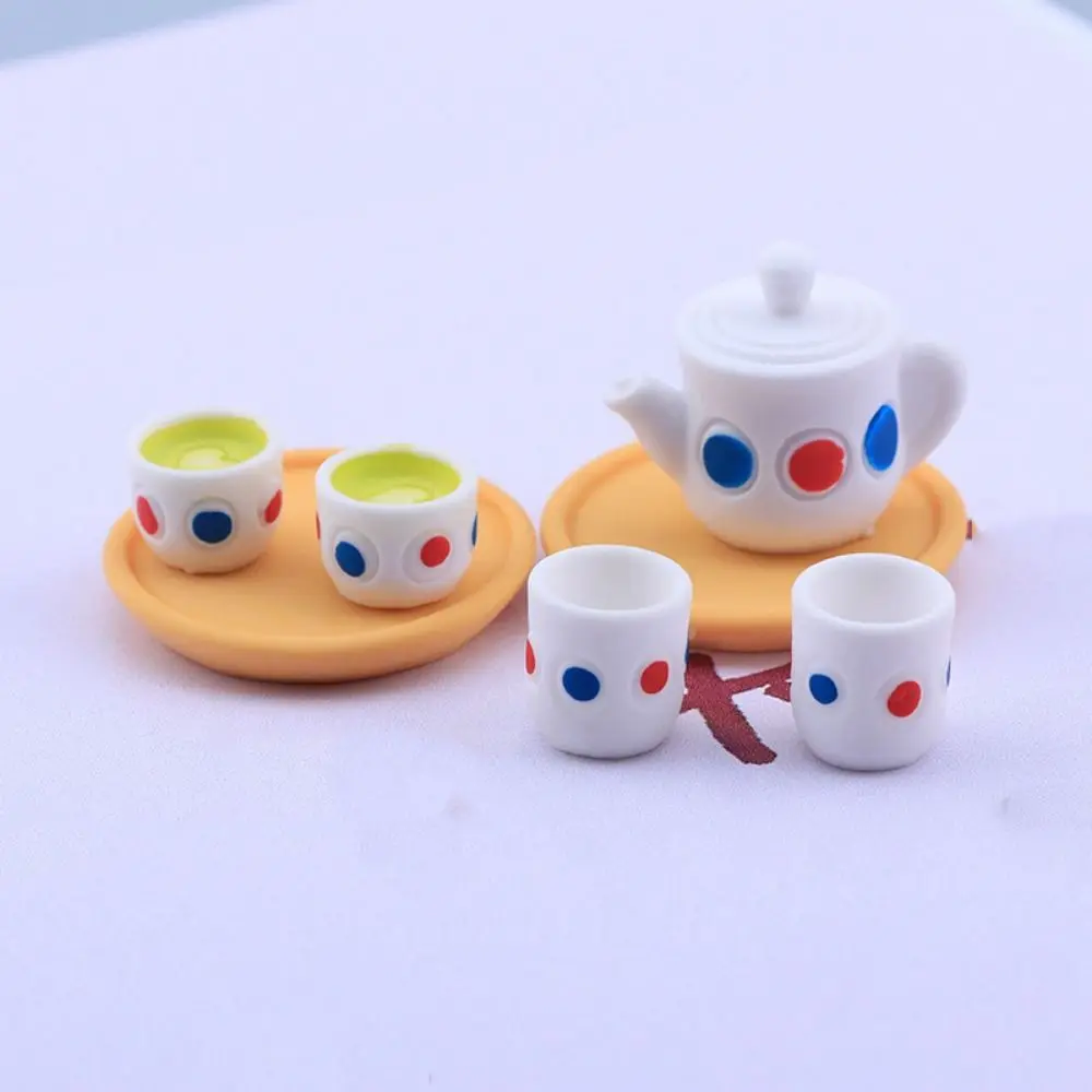 Resin Dollhouse Miniature Teapot Cups Set Model Pour Over Kettle Kettle Simulation Teapot Model Colorful Mini Tea Set