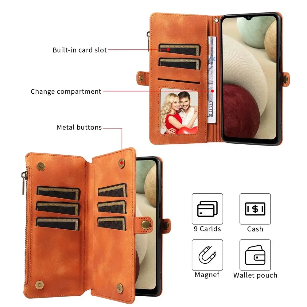 Handbag Zip Wallet Case with Wrist Strap and Leather Magnetic Closure