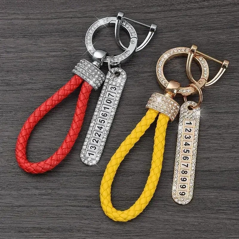 Leather Keychain Gold Silver Buckle Car Key Ring Chain Holder Phone Number Tag keyring metal keychain