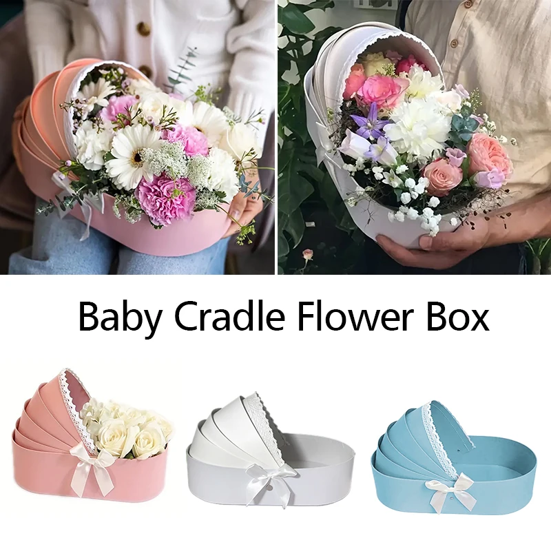 Creative Baby Cradle Flower Box Gift Arrangement Basket Lace