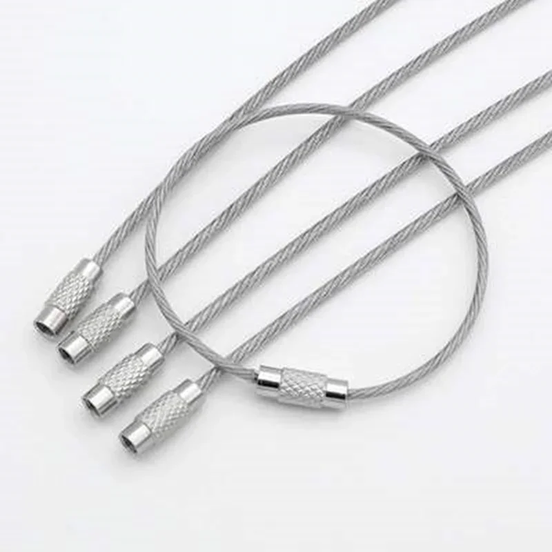 EDC 키 체인 태그 로프 10 개 1.5/2mm, 스테인레스 스틸 와이어 케이블 루프 나사 잠금 장치 링 열쇠 고리 서클 캠프 피팅