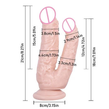 Double Dildos Female Masturbation Double Penetration Both Vagina and Anus Big Penis with Suction Cup Sex Toy Strap on Two Dildo 2