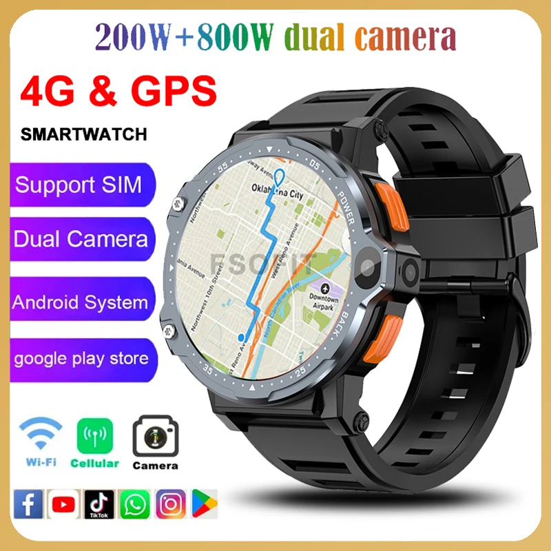 4G Network Sim Card Smart Watch Hd Dual Camera Wifi Bluetooth Gps Nfc 800Mah Batteria Android Smartwatch Supporto Google Play