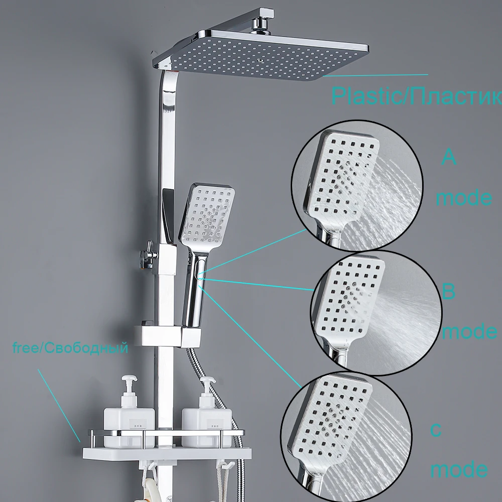 Long Spout Shower Faucet Set Rainfall Display Thermostatic Bathtub Tap Bathroom Shelf Water Flow Produces Electricity