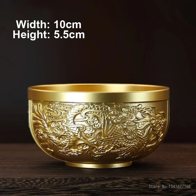 Pure Copper Water Supply Oil Bowls, Relief Dragon, Buddhist, Kung Fu Tea Set Supplies, Brass, Anti Drop Decorative Bowl, 1Pc