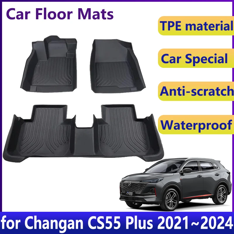 

For Changan CS55 Plus 2024 2023 2022 2021 II Car TPE Floor Mats Waterproof Universal Leather Foot Mat LHD Carpet Rug Accessories