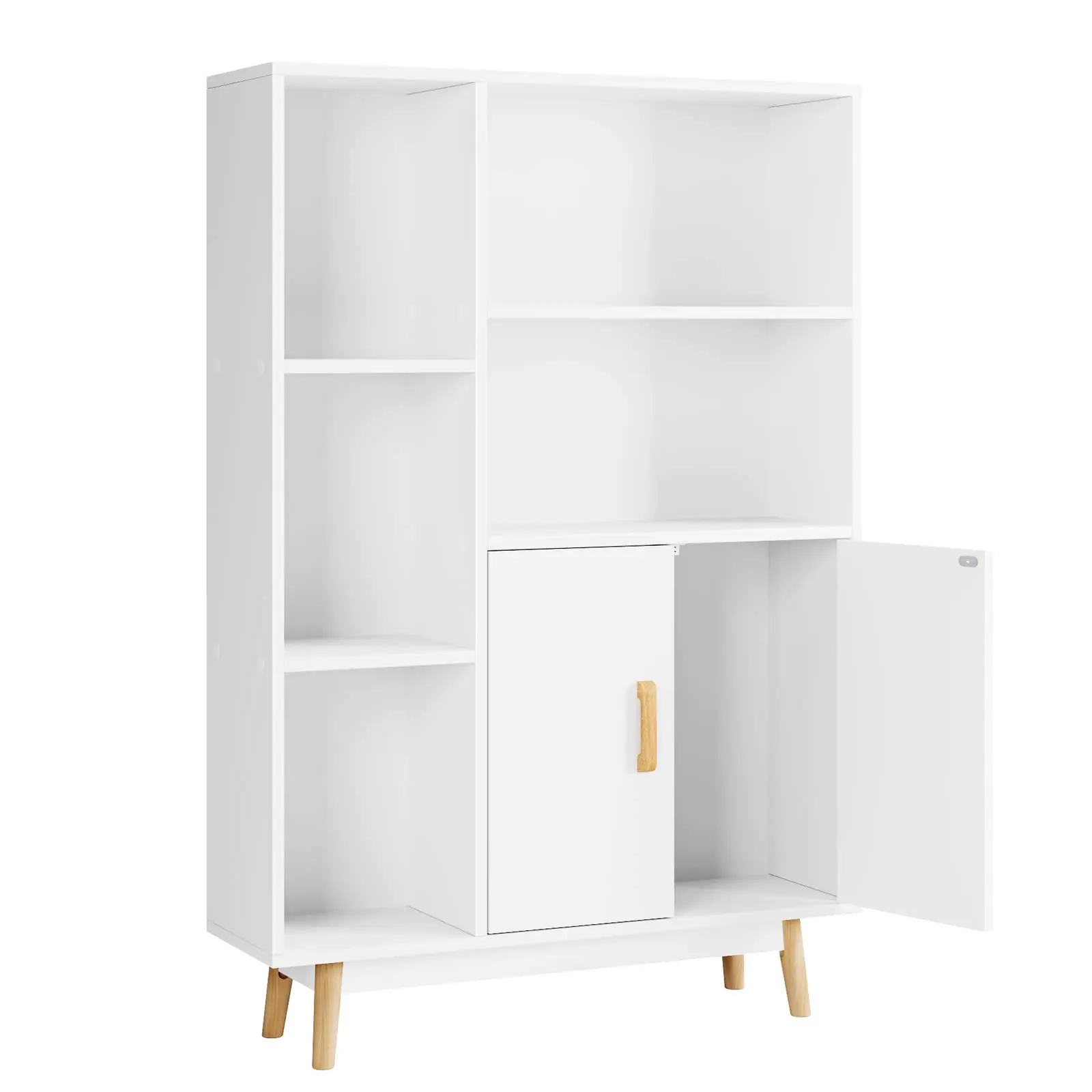 

Floor Storage Cabinet With 2 Shelves And 3 Cubes Bookcase With Doors Bookshelf Cabinet With Legs For Living Room And Home Office