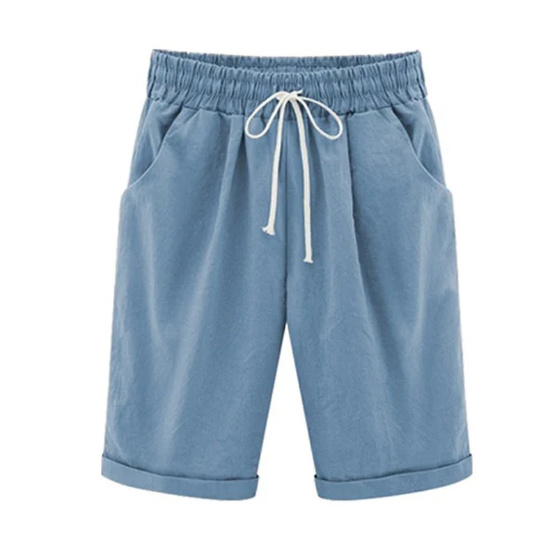 Women Cotton Shorts Casual High Waist Pocket Harem Pant Summer Cool Thin Beachwear Fashion Breathable Female Clothing 3