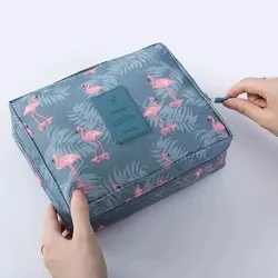 Compact Waterproof Multi-Compartment Travel Cosmetic Organizer (Flamingo)