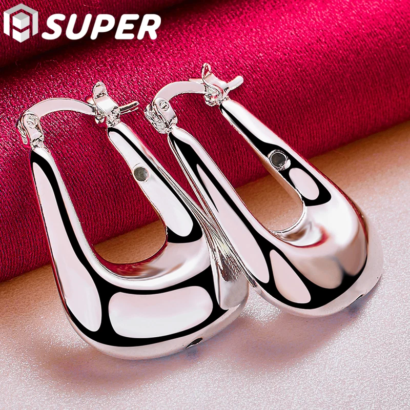 

925 Sterling Silver Smooth U Hoop Earring For Charm Women Party Gift Fashion Wedding Engagement Jewelry