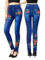 Cuhakci New Blue Faux Jeans Women Floral Printing Leggings Slim Fit Elegant Pencil Pants Plus Size.jpg