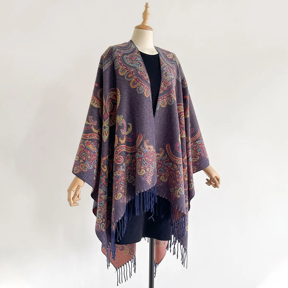 Winter Women Warm Slit Large Shawl Double Sided Paisley Print Thickening Blanket Luxury Scarf Female Pashmina Keep Warm Cloak